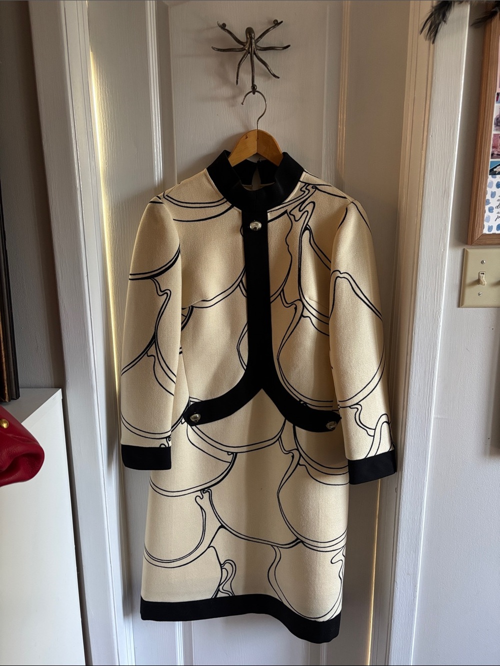 Authentic Vintage Pierre Cardin Cream and Black Patterned Dress